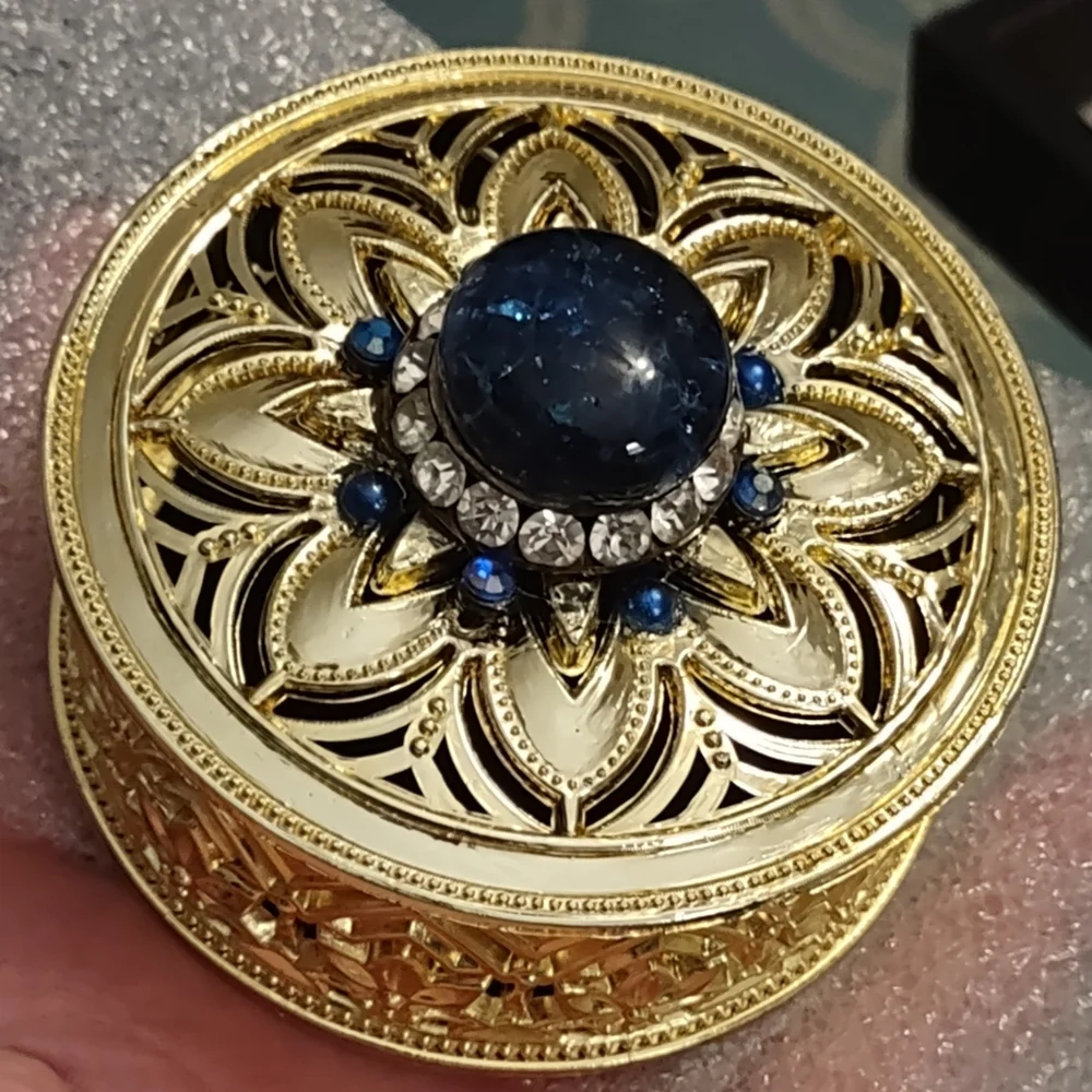 Trinket Box Container with Crystal & Royal Blue Stone